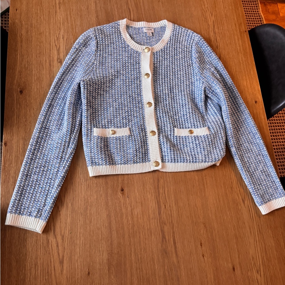 J. Crew Blue and White Cardigan Sweater